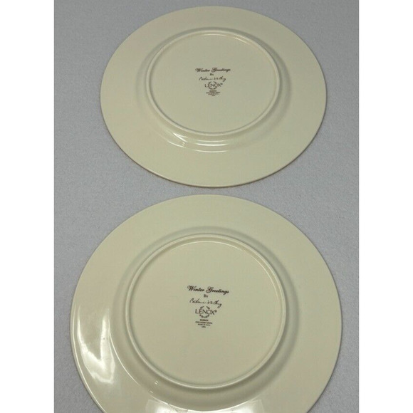 Lenox Winter Greetings Salad Plates Catherine McClung Approx. 8.125" Set of 2 - Picture 3 of 5